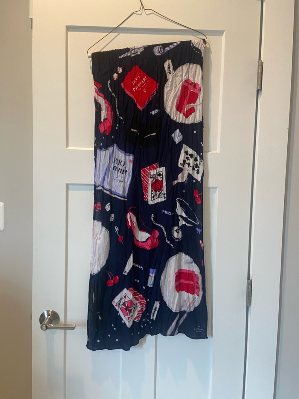 kate spade Navy long scarf with Red and White Girly Graphic Motifs